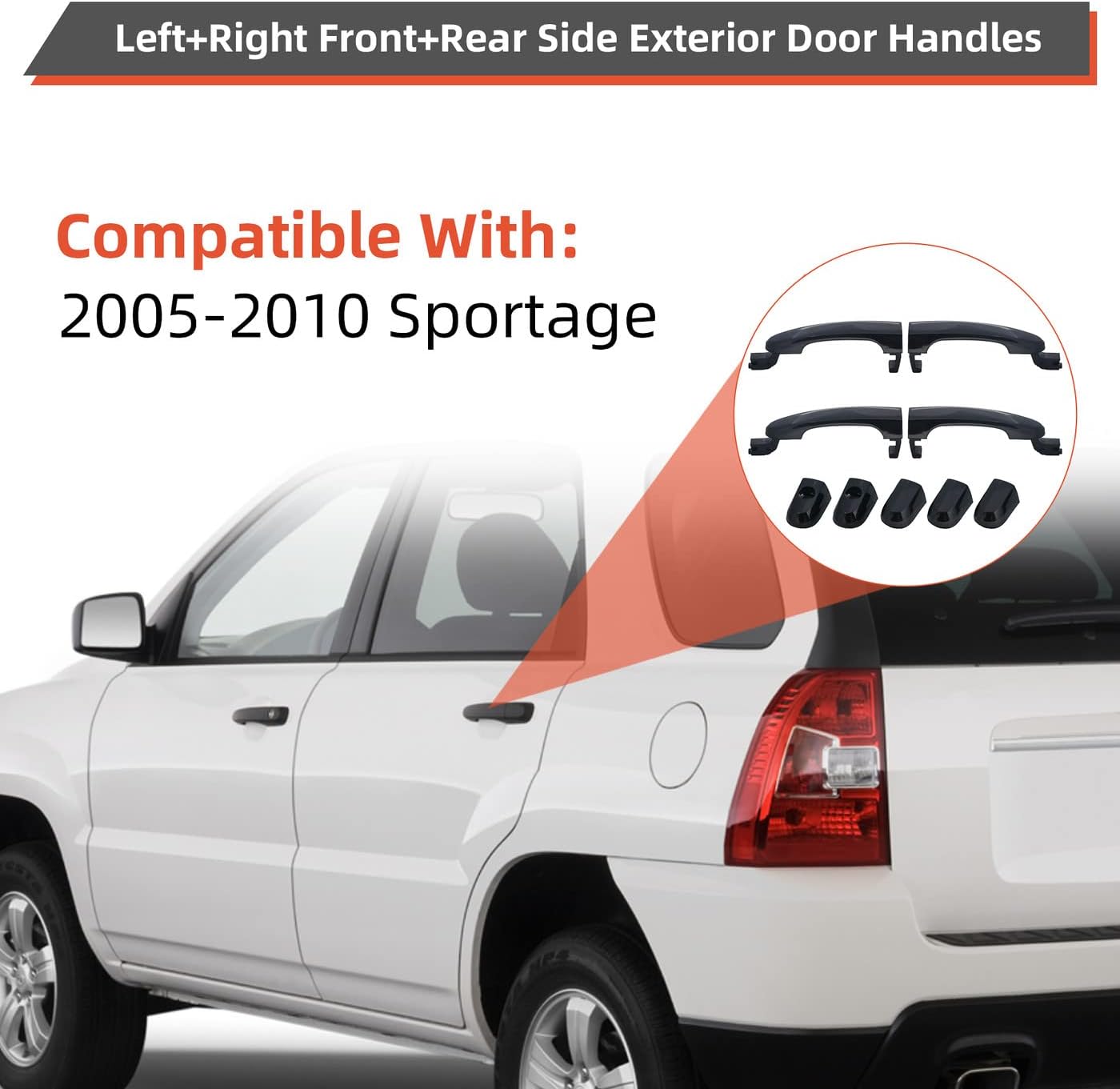 DEAL AUTO ELECTRIC PARTS Black Exterior Door Handles Replacement Kit, 4pcs Left+Right Front+Rear Side, Compatible with 2005-2010 Kia Sportage, Replaces 82651-1F010 82661-1F010 83651-1F010 83661-1F010