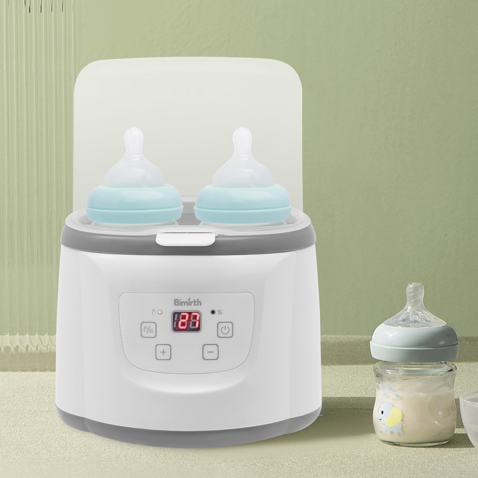 Calentador de biberones 6 en 1, doble vaso, con pantalla LED, control de temperatura, calentador/descongelación, esterilizador para biberones