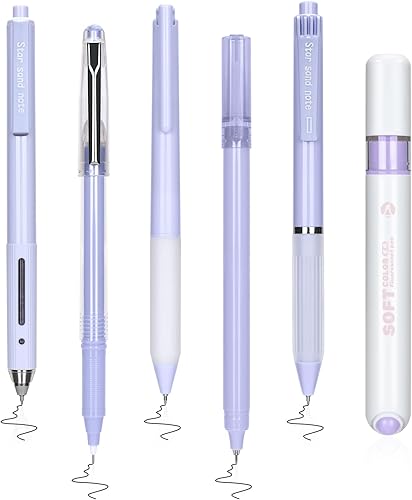 5 bolígrafos de tinta de gel de 0.020 in y 1 resaltador, bolígrafo de punta fina de tinta negra que no se corre para diario, bolígrafo de gel