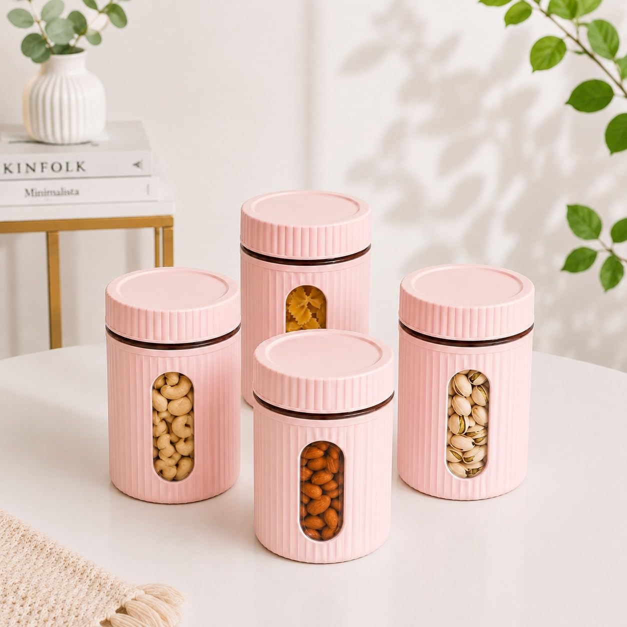 SR (Set of 2) Oval Window Plastic Storage Container | Airtight Kitchen Storage Containers | Containers for Kitchen Storage with Window for Snacks, Dry Fruits, Tea & Coffee (800 ml) (Multicolor)