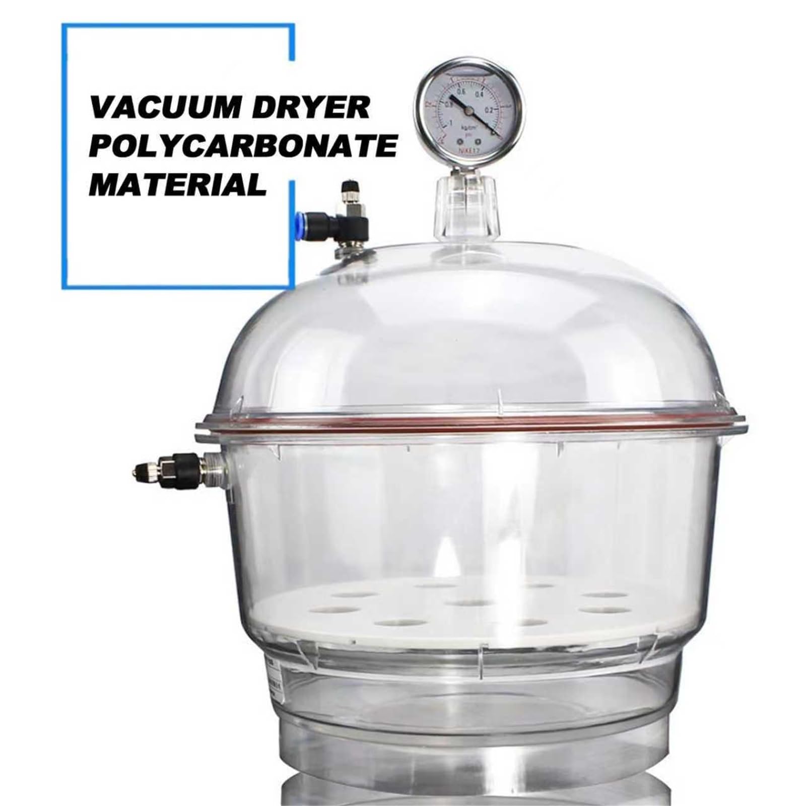 Generisch Vakuum-Exsikkator, 250 Mm Klare Acryl-Vakuumkammer, Versiegeltes Gefäß Aus Polycarbonat-Kunststoff, Mit Doppelventilen Und Druckmesser, for Trocknen Und Aufbewahren Im Vakuum