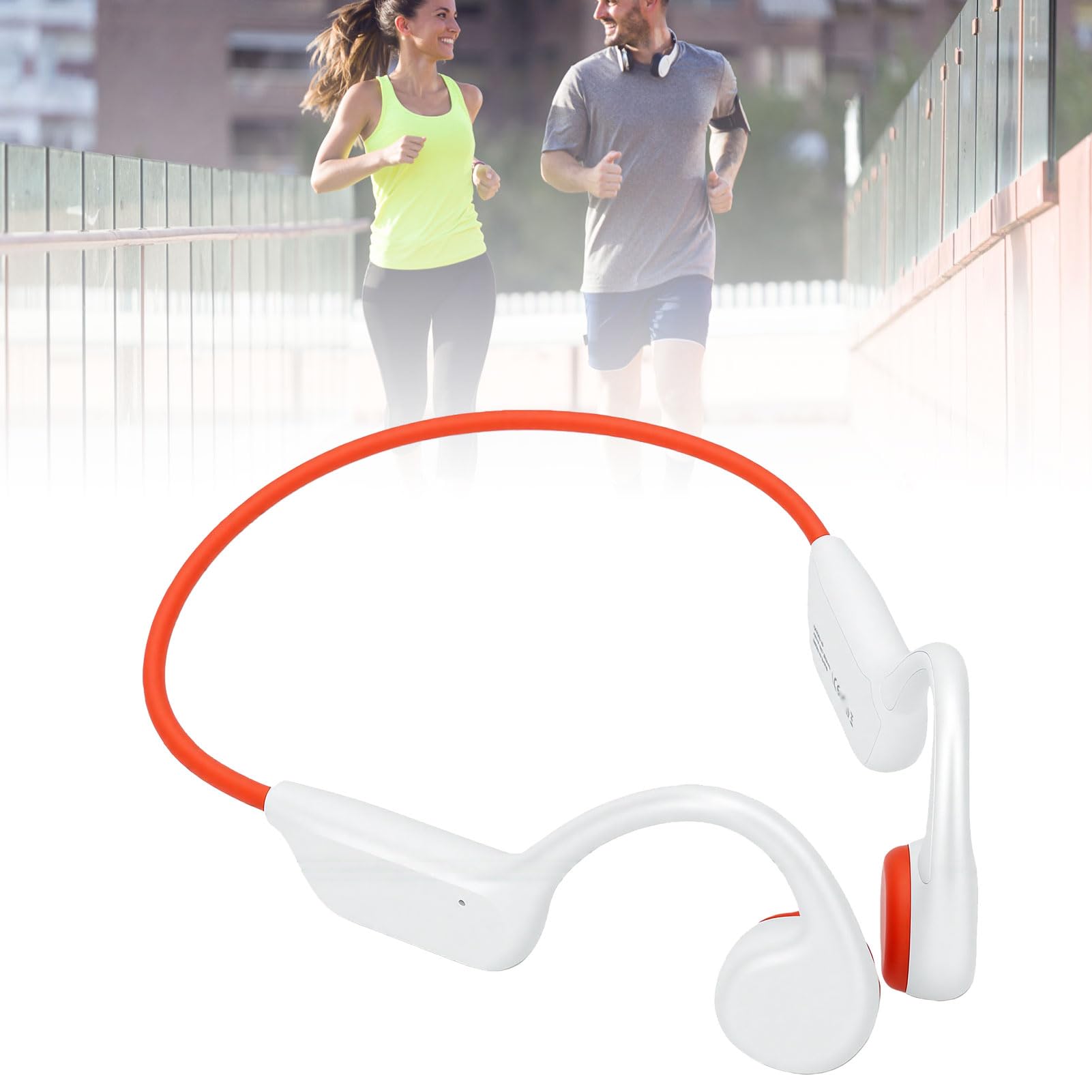 Cuffie a Conduzione Ossea per Nuoto, Auricolari Sportivi a Orecchio Aperto IPX8 con Lettore MP3 da 32 GB, per Piscina, Corsa, Palestra e Sport Acquatici (Bianco Arancio)