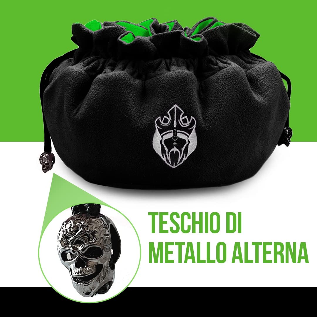 CardKingPro Immense - OCD Edition - Sacchetti per Dadi con 15 Tasche, Colore Nero e Verde, capacità Oltre 200 Dadi, Ideale per accumulatori di Dadi [Design Brevettato]