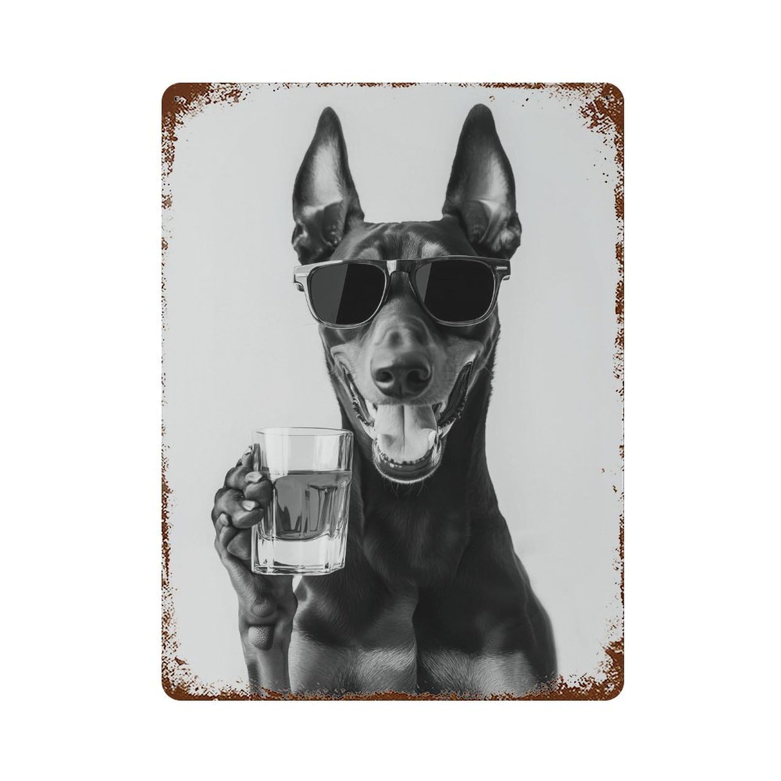 xiaoxiaoshen Doberman Drinking Whiskey Art Wall Decor Art Metal Tin Poster Modern Home Decor Art Home Bar Shop Decorations Vintage Sign 40x30cm