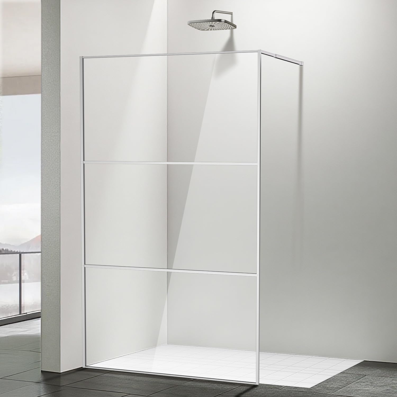 Paroi de douche Walk-In 120×200 cm Argent, 5 mm Verre de sécurité ESG avec cadre complet en aluminium, plage de réglage 0–10 mm, séparation de douche installable à gauche/droite