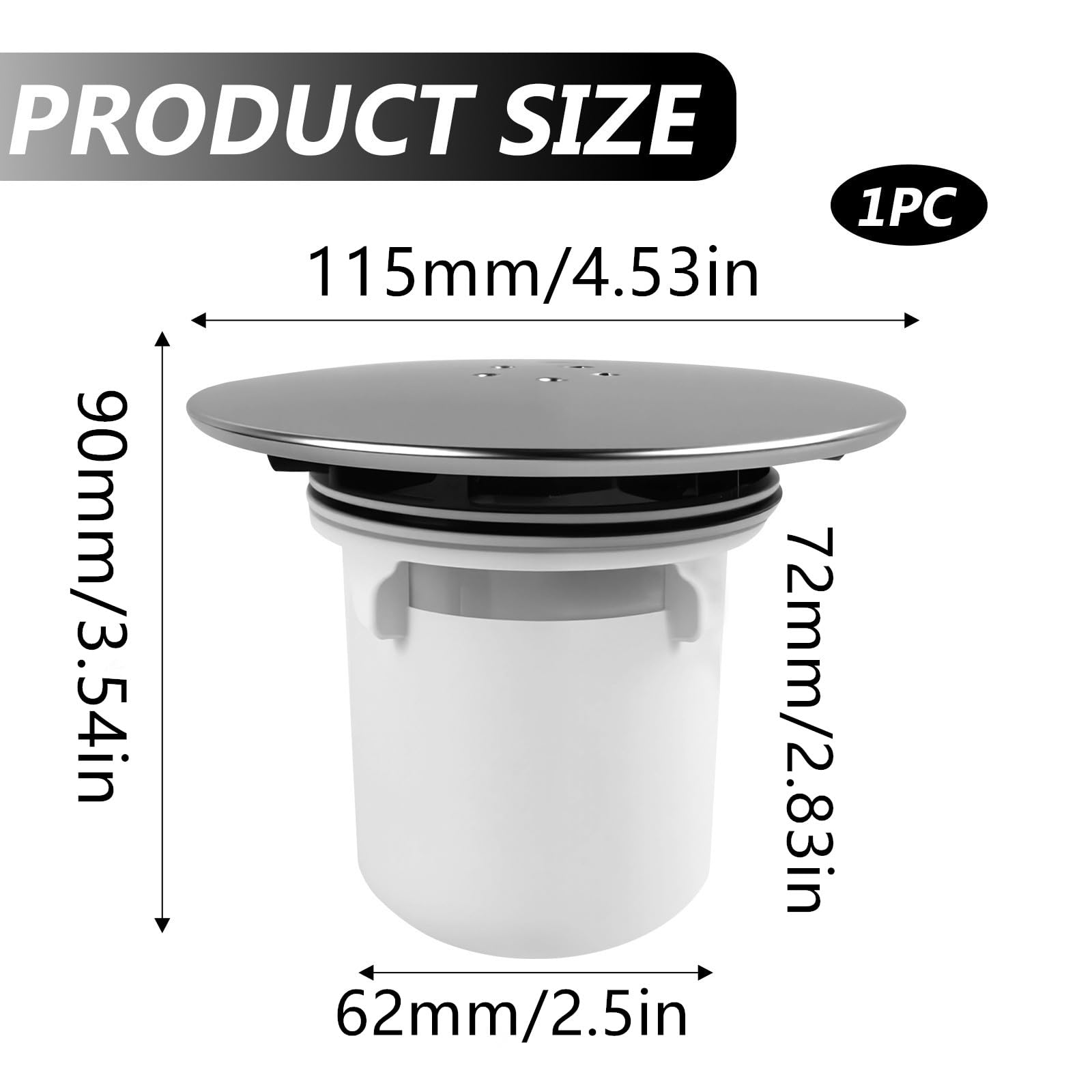 Pokrywa odpływu prysznicowego, materiał PP, 90 mm/115 mm, syfon prysznicowy, szybkie odprowadzanie wody, odpływ podłogowy, nadaje się do toalety, łazienki
