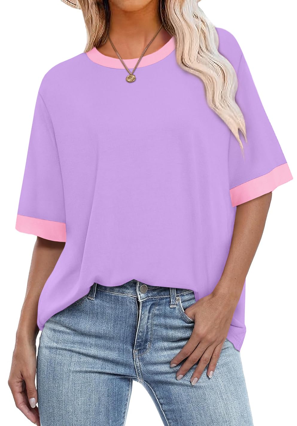 OFEEFAN Summer Tops for Women 2025 Short Sleeve Shirts Dressy Casual Crew Neck Tshirts Fashion