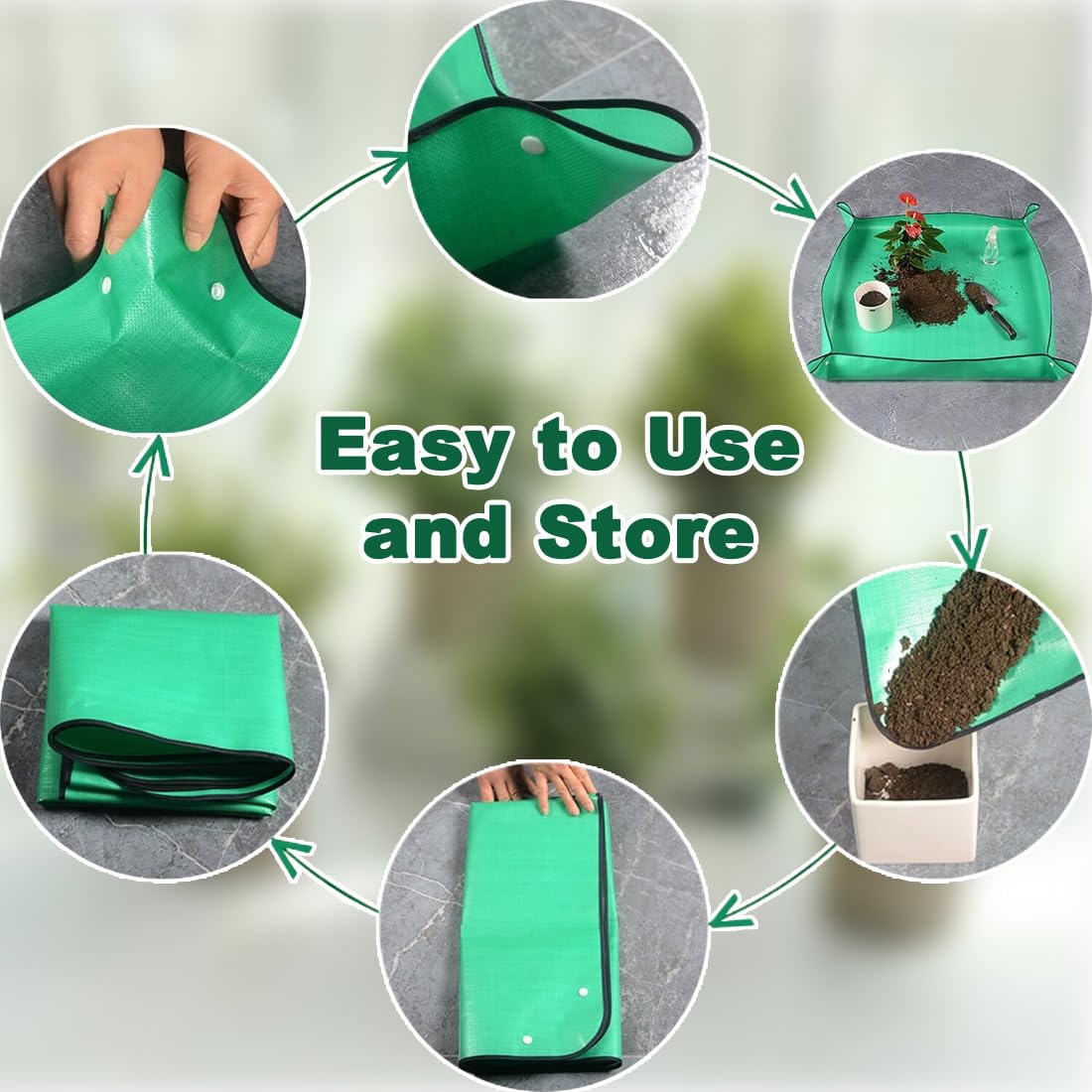 Waterdichte plantenmat, tuinmat, verpotten, plantenmat, tuin, verpotmat, planten, opvouwbare plantenonderlegger, tuinwerkonderlegger, plant, repotting mat met tuingereedschap