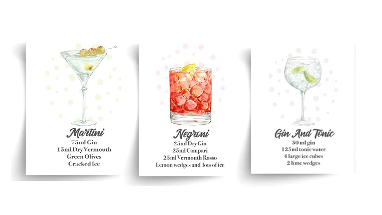 Set of 3 Gin Cocktail Prints Ideal Gift for Gin Fan