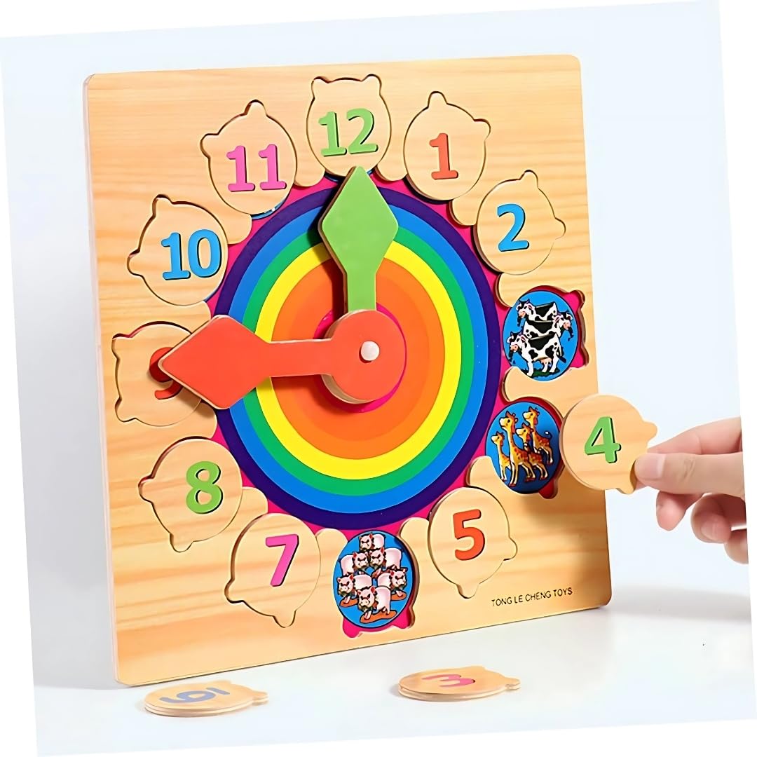 PLUSPOINT Wooden Clock Learning Puzzle for Kids Teaching Time Learning Clock Early Learning Educational Toy Gift for 3 Year Old Toddler Baby Kids Montessori Toys for Toddlers (Puzzle Clock) - Image 4 thumbnail
