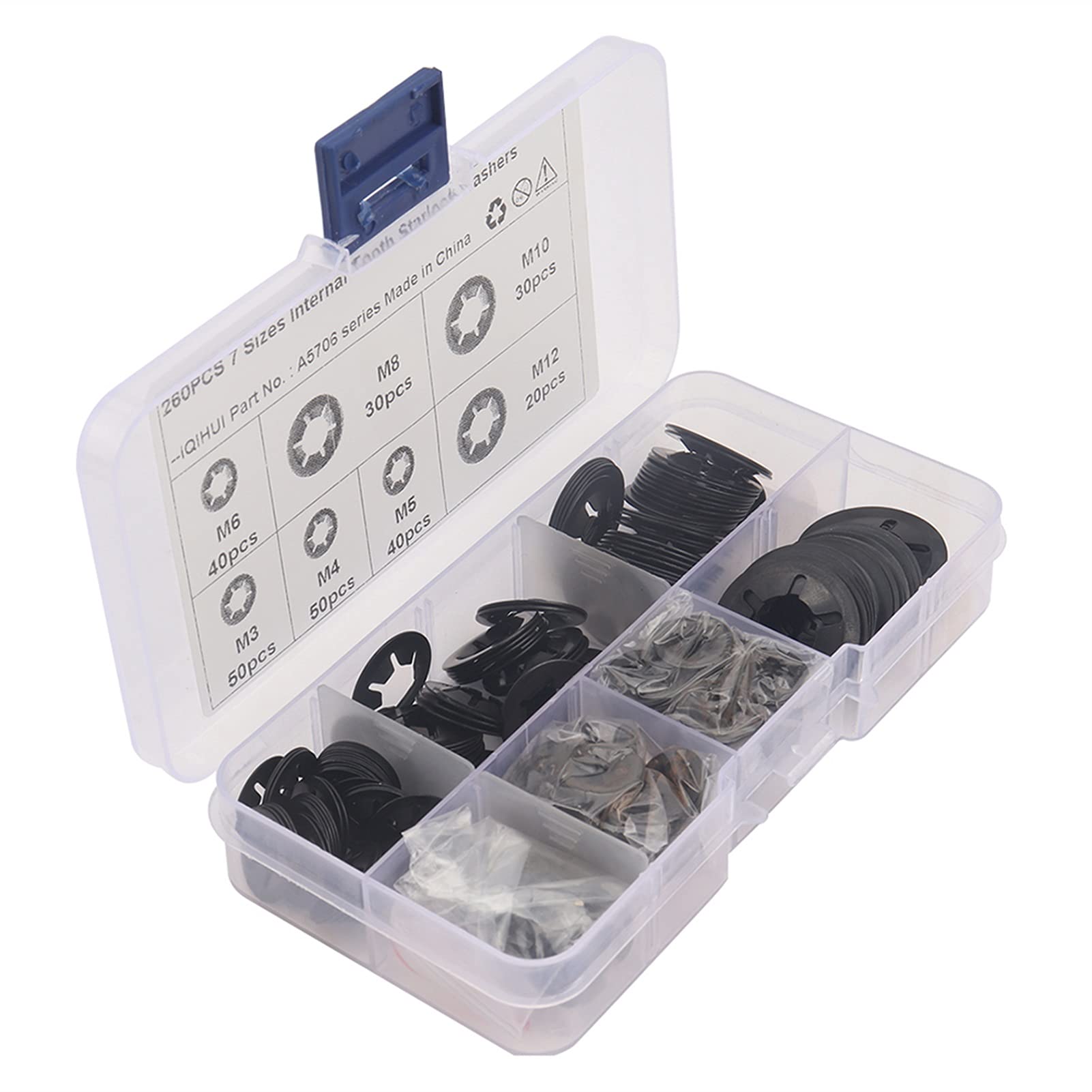 Rondella 260 Pezzi Kit di assortimento di rondelle di bloccaggio a Stella con Dente Interno Rondelle di bloccaggio a Pressione Clip di bloccaggio con Dado a Stella a velocità Rapida Elementi