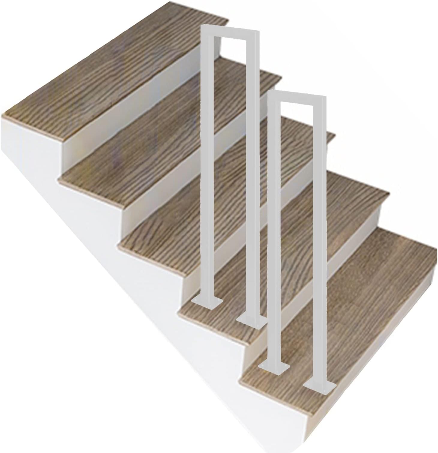 Modern Indoor Square Stairs Railing Balusters, Metal Deck Stairs Guardrail Spindle for Stairway with Complete Kit, White, Floor Mount, Garden/Loft/Villa/Basement(U Forma - 2 Pcs-H-100cm)