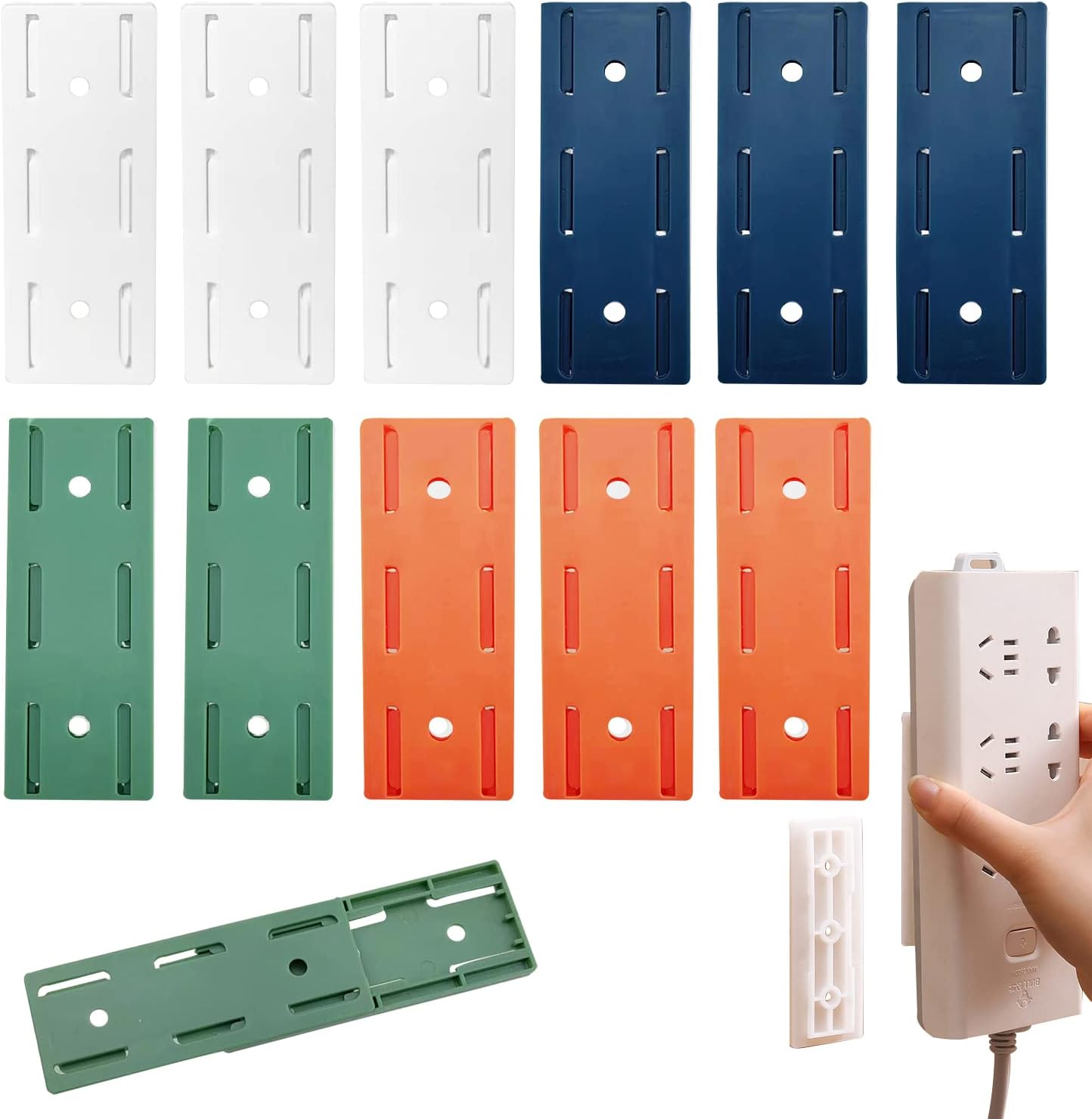Product image of 12 PCS Adhesive Punch Free Socket Holder, Self-Adhesive Desktop Socket Fixer, Power Strip Holder Fixator, Wall Mount Cable Management