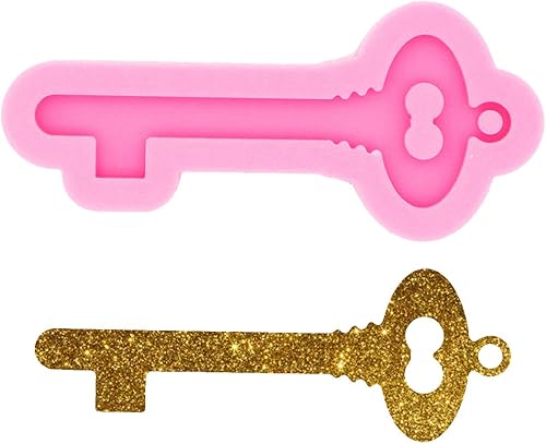 Molde de silicona para llavero con forma de llave brillante brillante con agujero, collar, joyería epoxi, moldes para manualidades, llavero,