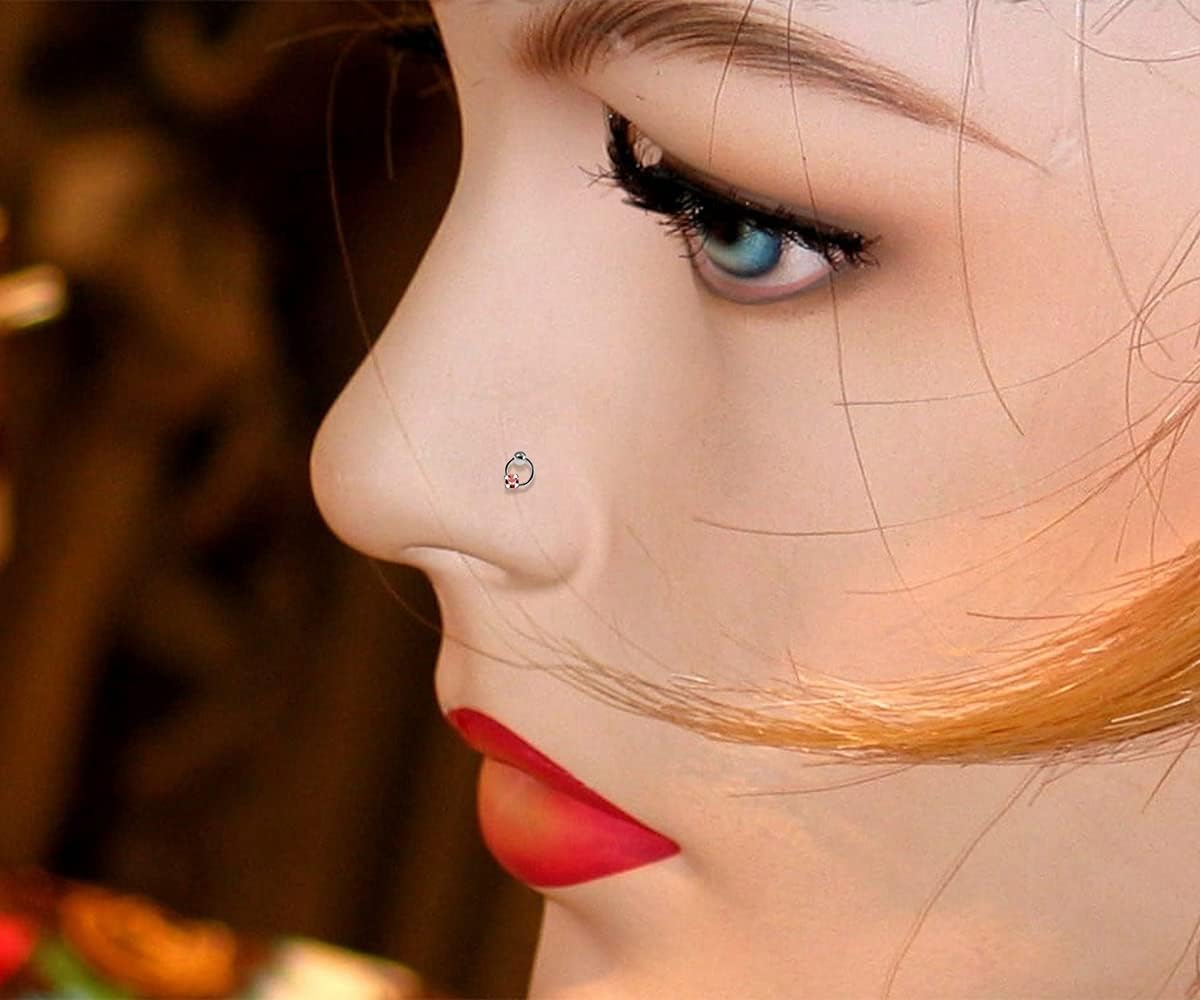Claw Set Crystal Stone on Moving Ring 22 Gauge 925 Sterling Silver Straight Nose Pin - Nose Stud - Tiny Nose Ring - Nose Piercing Body Jewelry