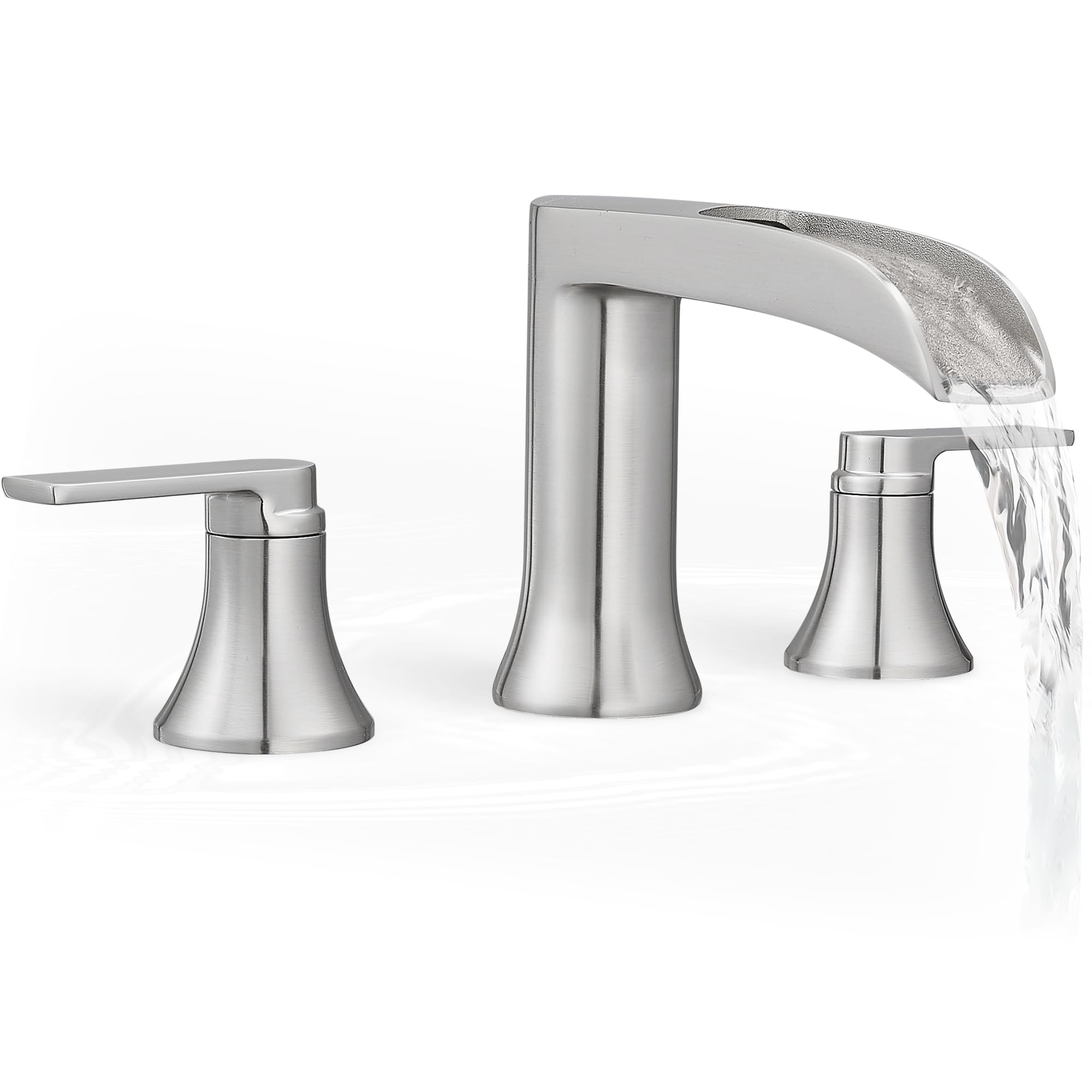 Brushed Nickel Tub Faucet Set 3 Hole, Brass Deck Mount Waterfall Bathtub Faucet Set, High Flow Widespread 6-16 Inch Roman Tub Faucets 2 Handle