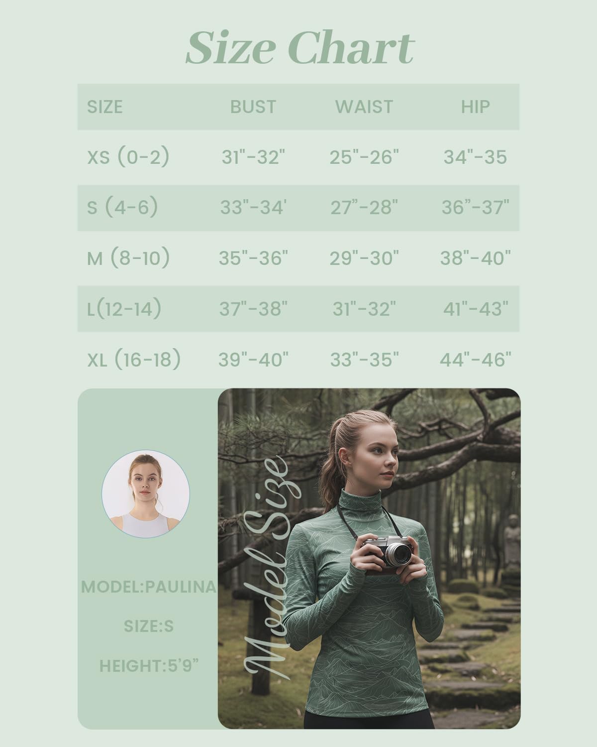 Women's Slim Fit Turtleneck Base Layer Long Sleeve Top, Mountain Print, Moisture-Wicking for Workouts & Outdoor - Image 3