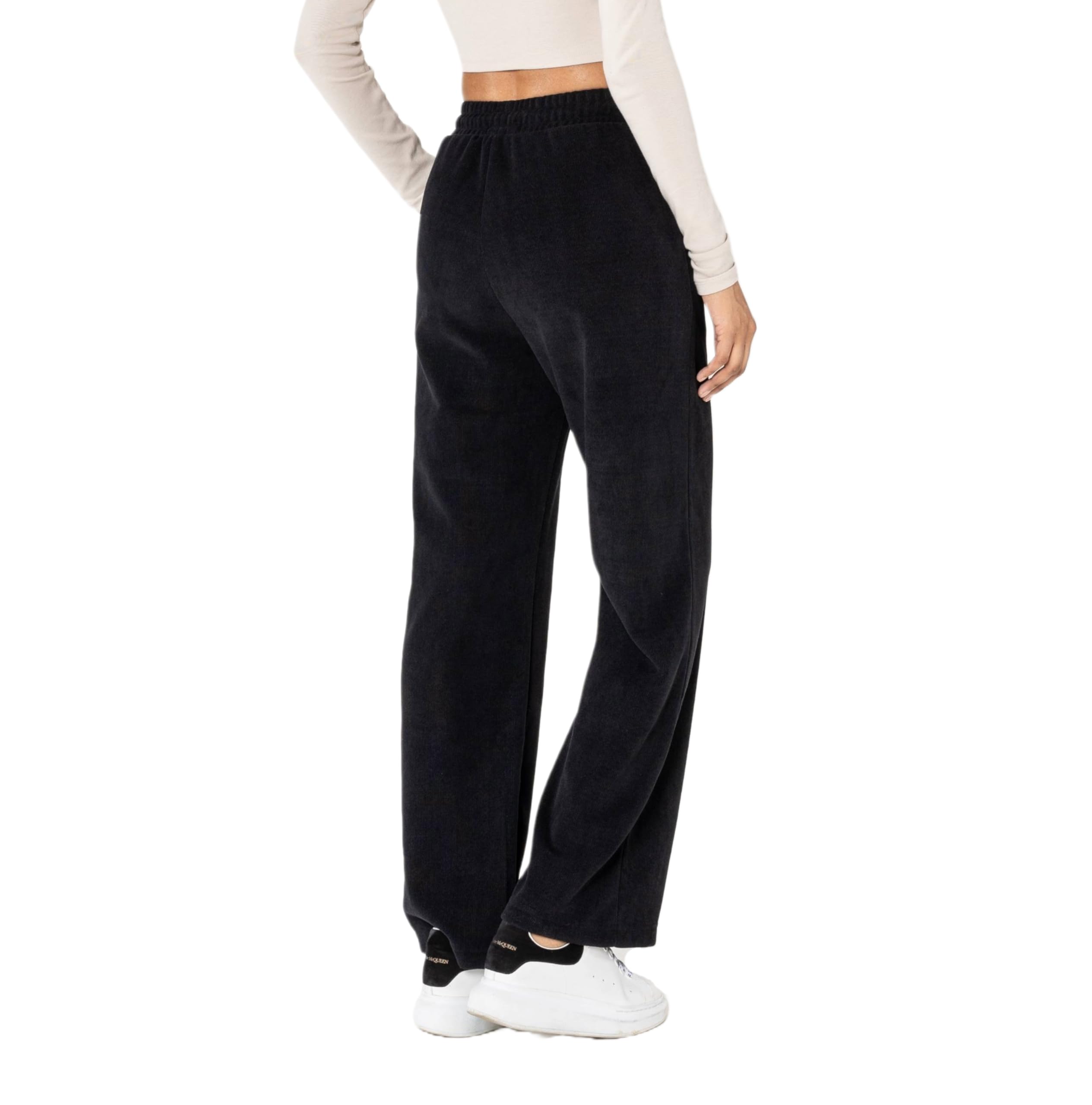 Nina Carter J253 Damen Freizeithose – Samtige Jogginghose Relaxed Fit Cordoptik Hose mit Elastischer Taillenbund und Weites Bein