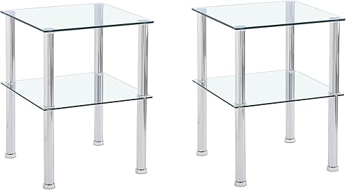 SMARTIK Mesa de centro transparente de cristal, mesa de centro multifuncional, mesa de centro de doble capa (ST-Clear+SS)