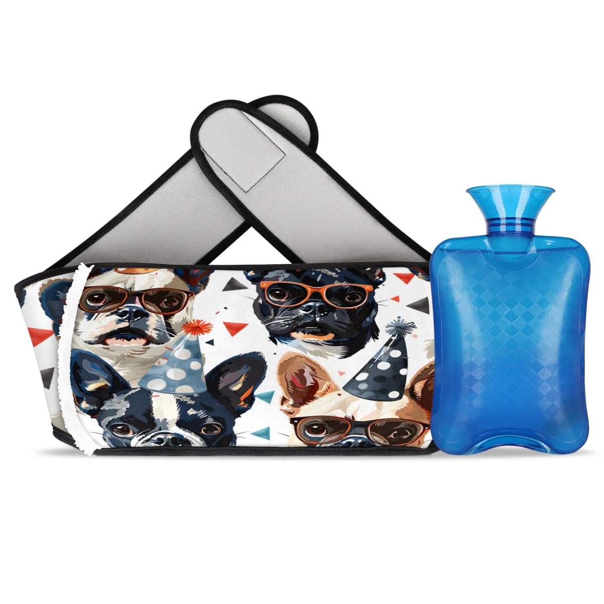 Hot Water Bag with Waist Cover Hat Dogs Warm Hot Water Bottle Belt Plush Double Hand Insert Wearable Water Bag Detachable Hot Bottle Pouch for Neck Shoulder Pain Relief