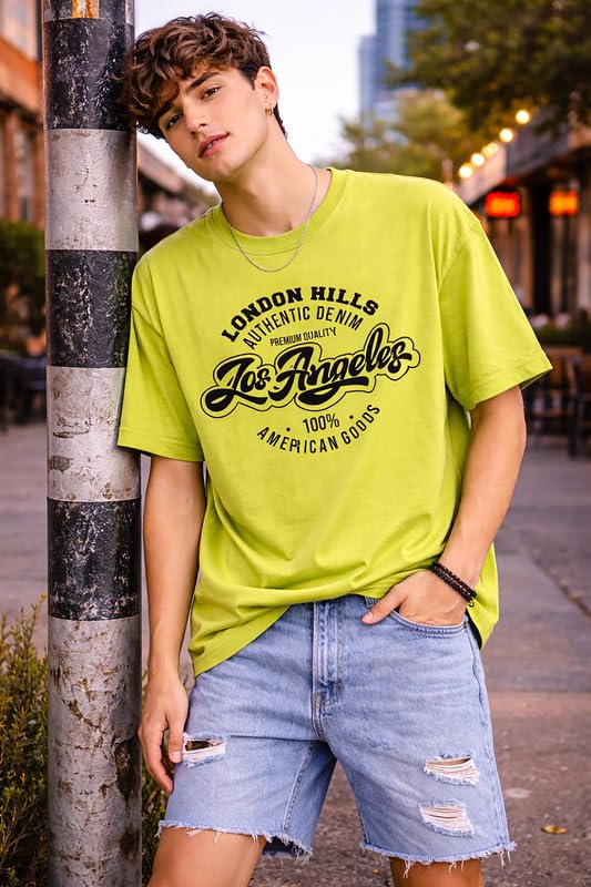Image of London Hills Printed Cotton Blend Half Sleeve Oversized Men Round Neck Tshirts | T Shirt for Man | Tshirt | Shirts Men | Tshirt for Man | T-Shirt | Mult-Colored