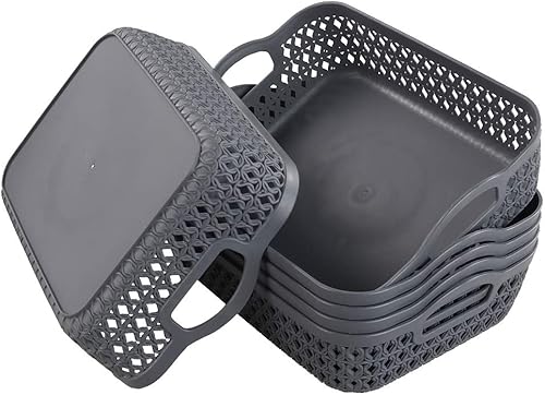 Miniatura 2 de Morcte Cesta de almacenamiento pequeña, cesta organizadora de malla de plástico (gris, juego de 6)
