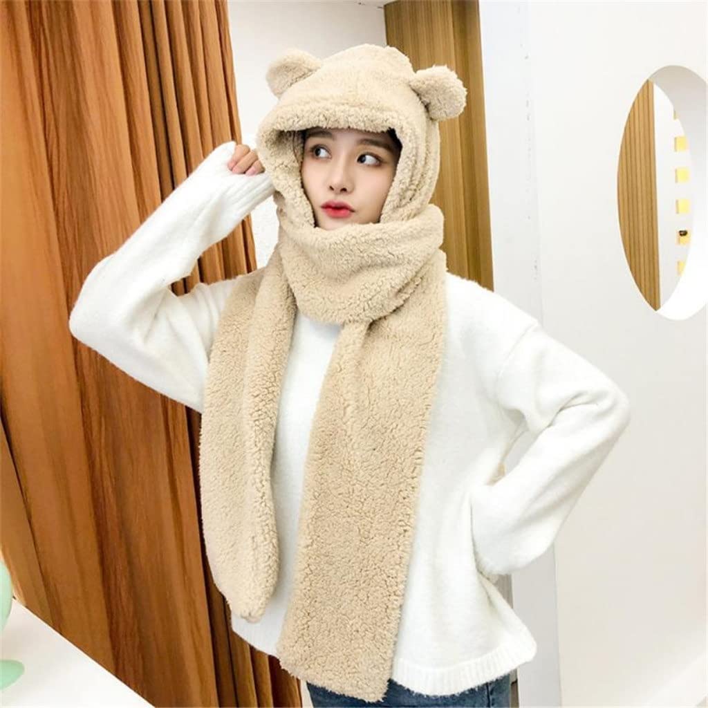 Inverno Carino Un Pezzo Cappello Orso Orecchie Orecchie Cappello Caldo Antivento Collo Sciarpa Cappuccio Studente Donne più Tappo Cashmere(3-Pack)