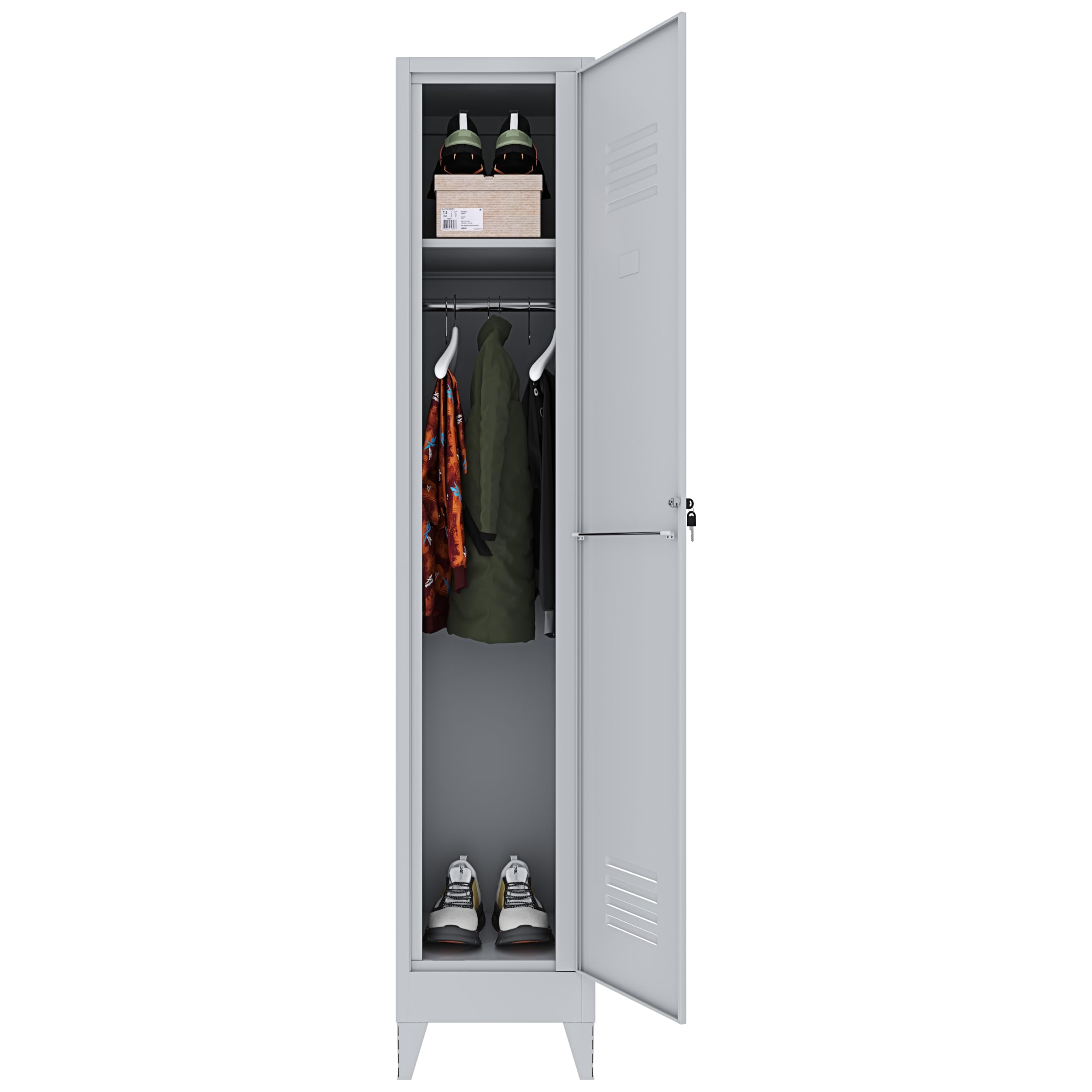 Armadietto Spogliatoio Armadio 1 Anta Slim Sporco Pulito In Lamiera Di Acciaio Salvaspazio Con Chiave Ripiano Appendiabiti Porta Cartellino Per Interno Lavoro Piscina Casa 180 x 34 x 36 Cm Grigio