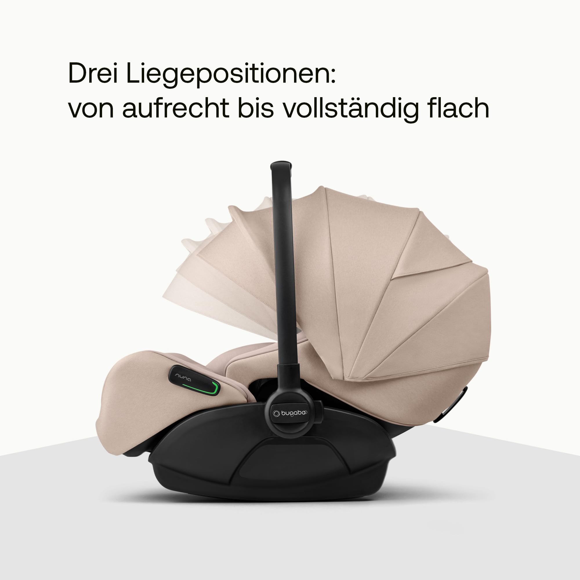 Bugaboo Otter by Nuna, i-Size Babyschale ab Geburt, flache Liegeposition | UPF 50+ Sonnenverdeck und Memory-Schaum, kompatibel mit 360 Grad Isofix-Basis, von 0–15 Monaten, Desert Taupe Melange