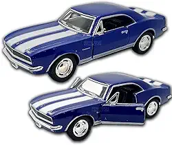 Miniatura de carro Camaro Z 28 1967, carrinho de coleção, carrinho de ferro, abertura de portas, com Fricção, 13 CM, Escala 1:37, Kinsmart (Azul)