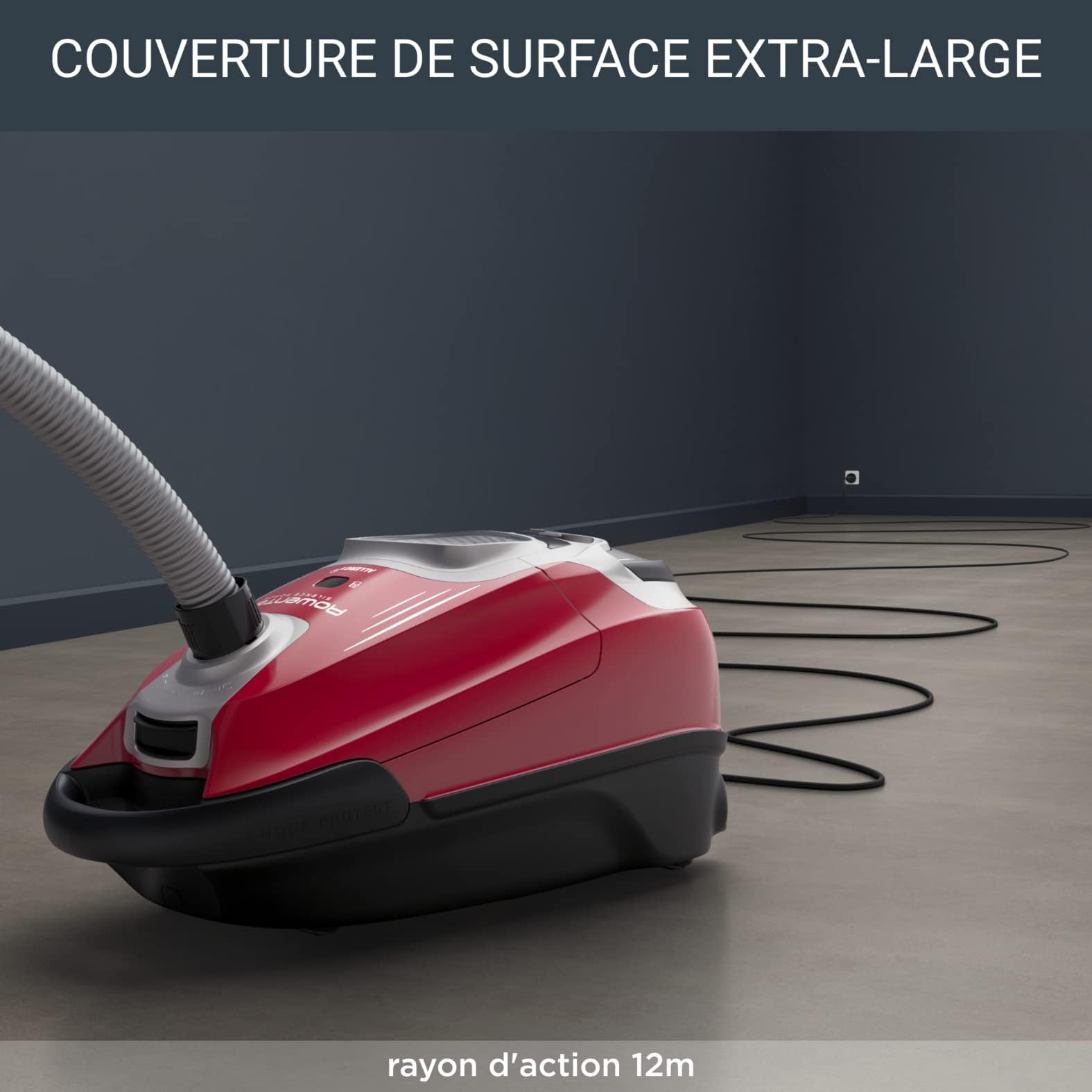 Rowenta Aspirateur avec sac, Silencieux, Performant, Basse consommation d’énergie, Haute filtration, Capacité 4,5 L, Accessoires poils d'animaux, Fabriqué en France, Silence Force, Rouge RO7473EA