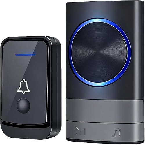 Wireless Doorbell, 1000ft Range, 52 Chimes, Four-speed Adjustable Volume, IP44 Waterproof, Low Power Consumption, LED Flash, Black, For Home, Bedroom, Apartment, Classroom, Bussiness, Elderly