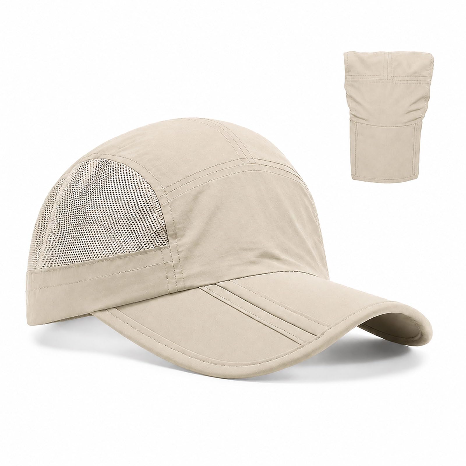 NoraGlaze Khaki Foldable Sun Protection Cap - Lightweight Mesh Baseball Hat Adjustable Unisex Fit - Quick Dry Breathable Running Hat with Extended Brim for Camping Hiking Fishing Travel โ image 1