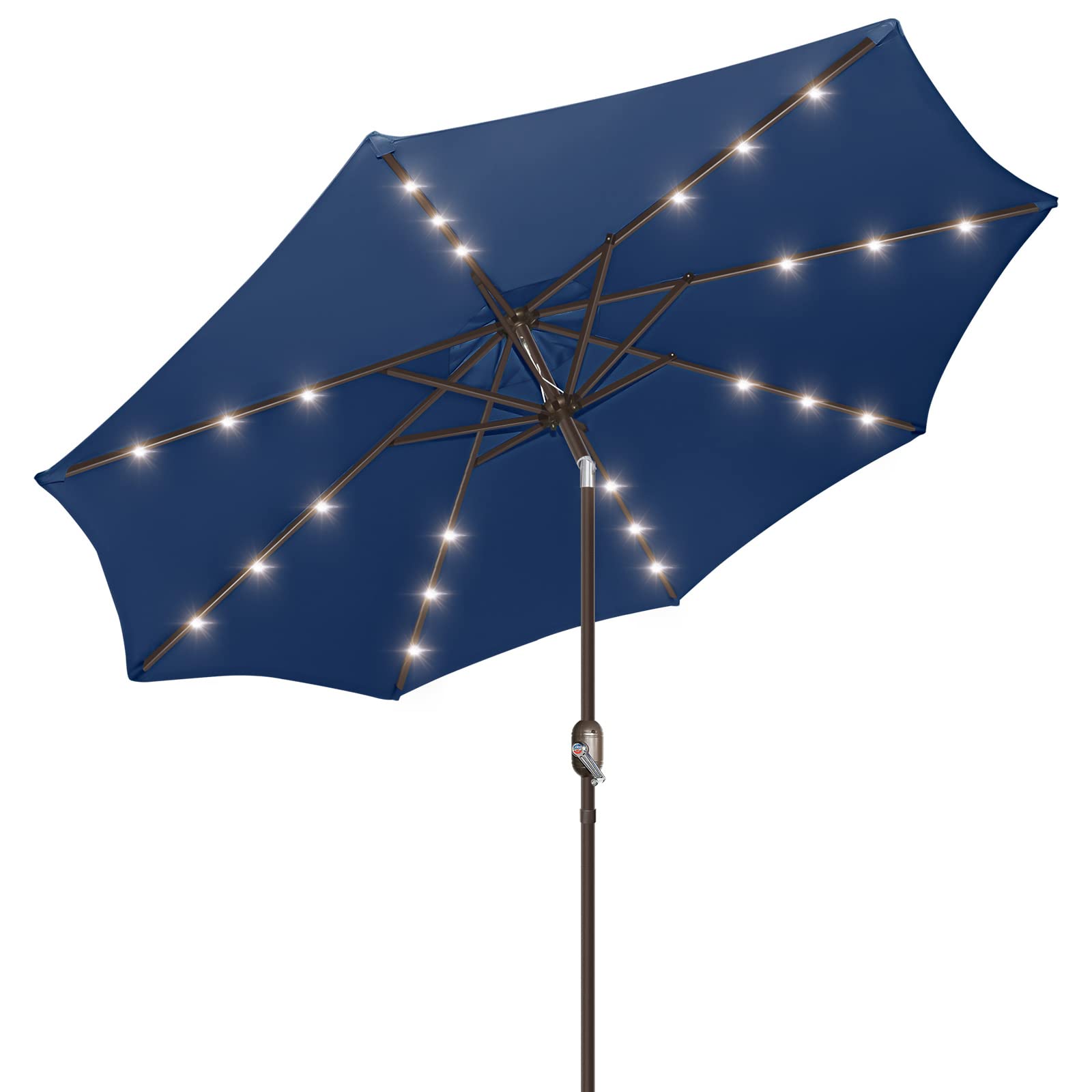 Funsite 9ft Patio Umbrella with Solar Lights, Outdoor Umbrella with 24 LED Solar Umbrella Lights, Solar Patio Umbrella with Push Botton Tilt & Crank Ideal for Garden, Deck, Backyard & Pool, Navy Blue