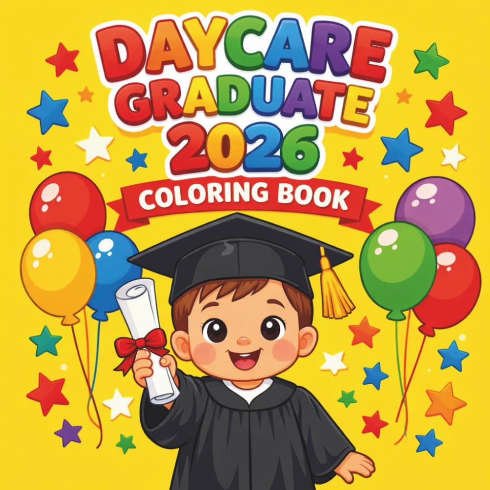 Daycare Graduate 2026 Coloring Book for Kids Ages 3–6: With 50 Fun Graduation Coloring Pages for Kids | Cute Caps, Diplomas, Balloons and Celebrations | Perfect Gift for Boys & Girls
