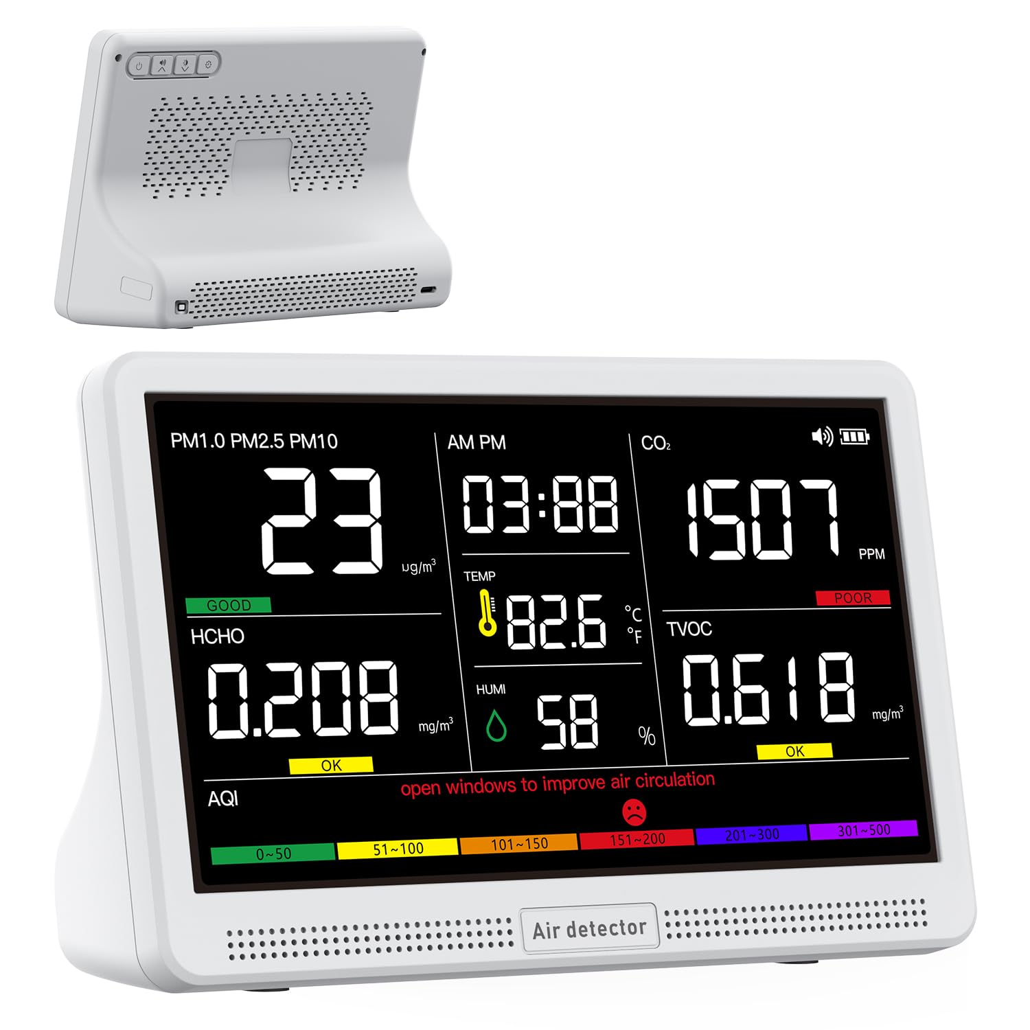 bonoch 16 in 1 Luftqualität Messgerät Air Quality Monitor CO2 TVOC PM2.5 PM1.0 PM10 HCHO Temperatur Feuchtigkeit AQI