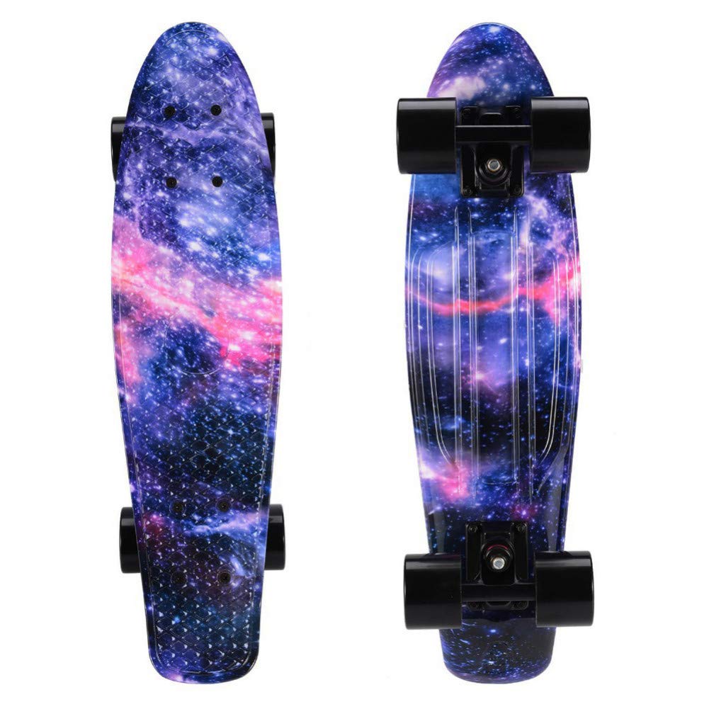 Skateboard Complete Mini Cruiser 22inch Retro Plastic Skate Board 4 Soft PU Wheels for Adult Kids Beginners Girls Boys
