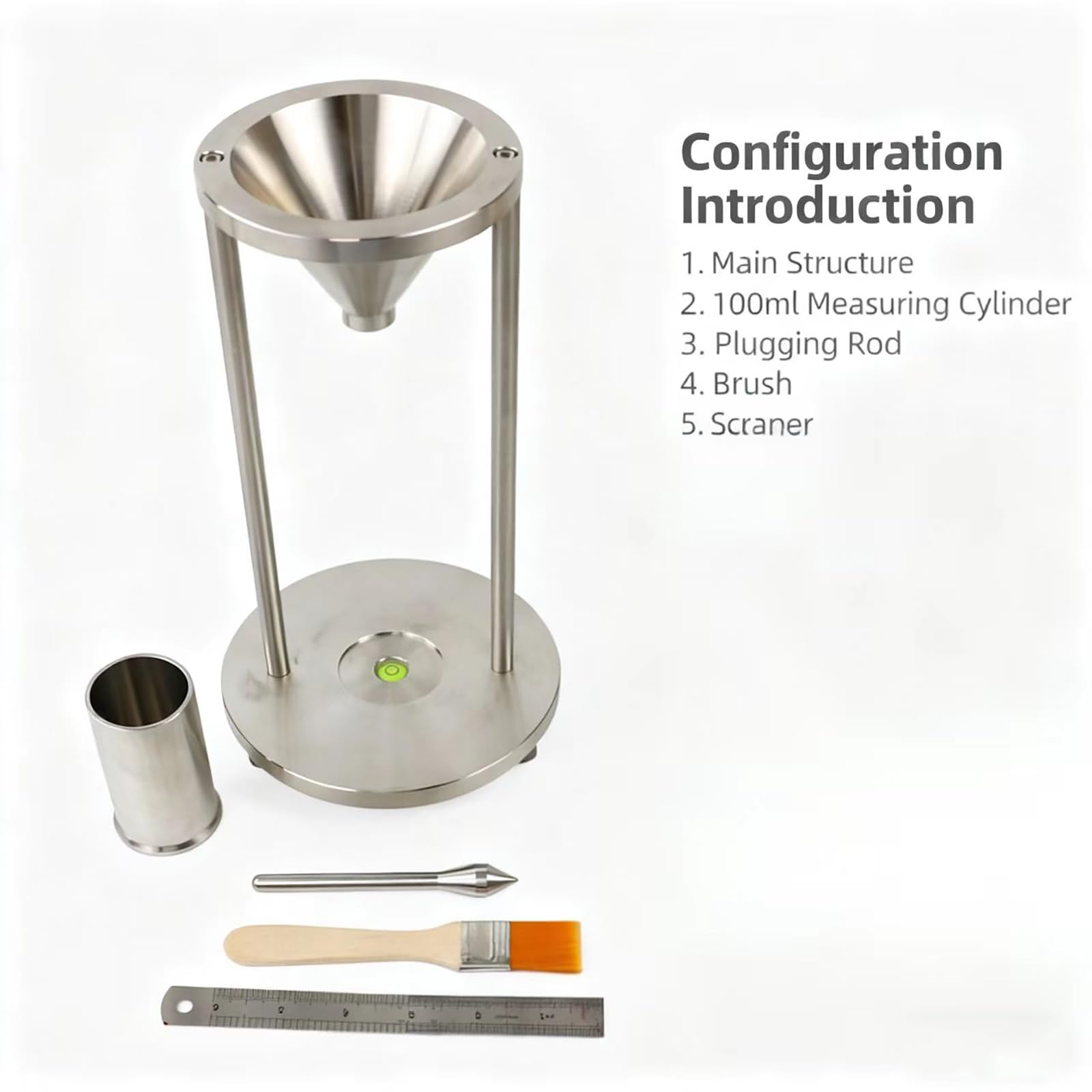 Probador de densidad a granel, construcción de acero inoxidable con kit de embudo de precisión y volumen de alta precisión para ciencia de materiales de laboratorio y control de calidad industrial