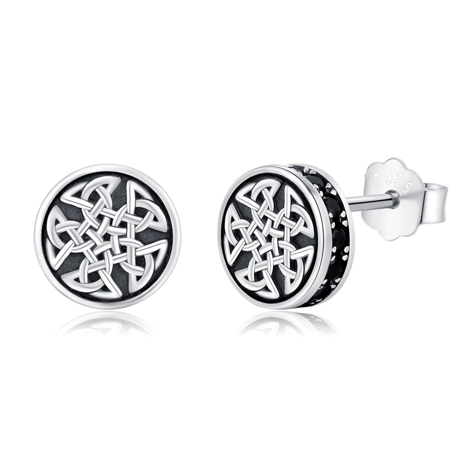TwoowlCeltic Viking Earrings for Men 925 Sterling Silver Round/Square Earrings Zircon Stud Earrings Hypoallergenic Punk Gothic Jewelry Gifts for Women Men