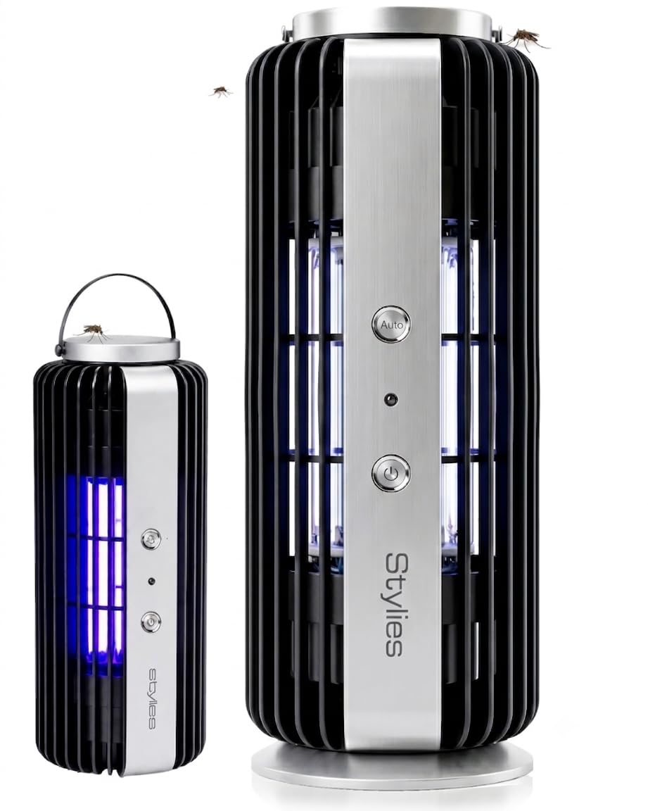 Auriga Lampada Antizanzare Elettrica con Elettroshock e Aspirazione | 8 W con sensore di luce automatico, per interni fino a 60 m²; da appoggio, parete o sospesa, con vaschetta removibile.