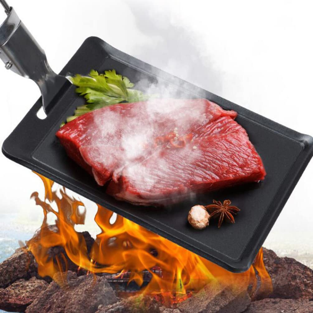 Hemoton 1pc Iron BBQ Plate Roasting Pan for Grilling Meat Compact Design for Camping Induction Gas Cookers Iron Material Easy to Store