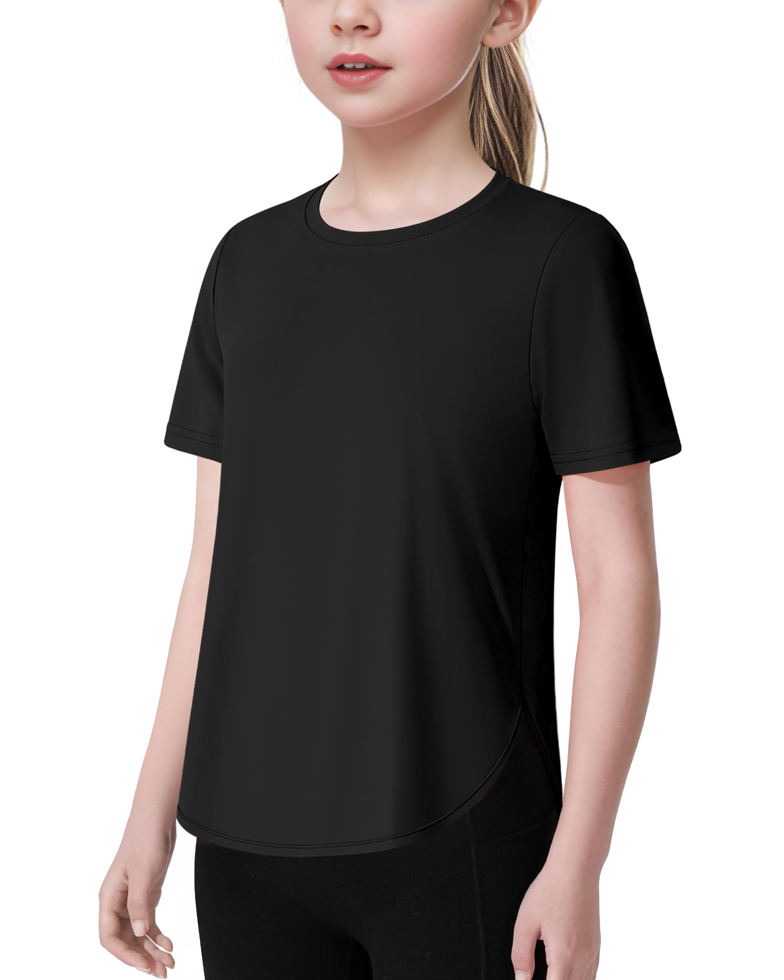 JOCMIC Girls Athletic Shirts Short Sleeve Quick Dry T-Shirt UPF 50+ Basic Tee Tops for Kids Teens Sports Activewear