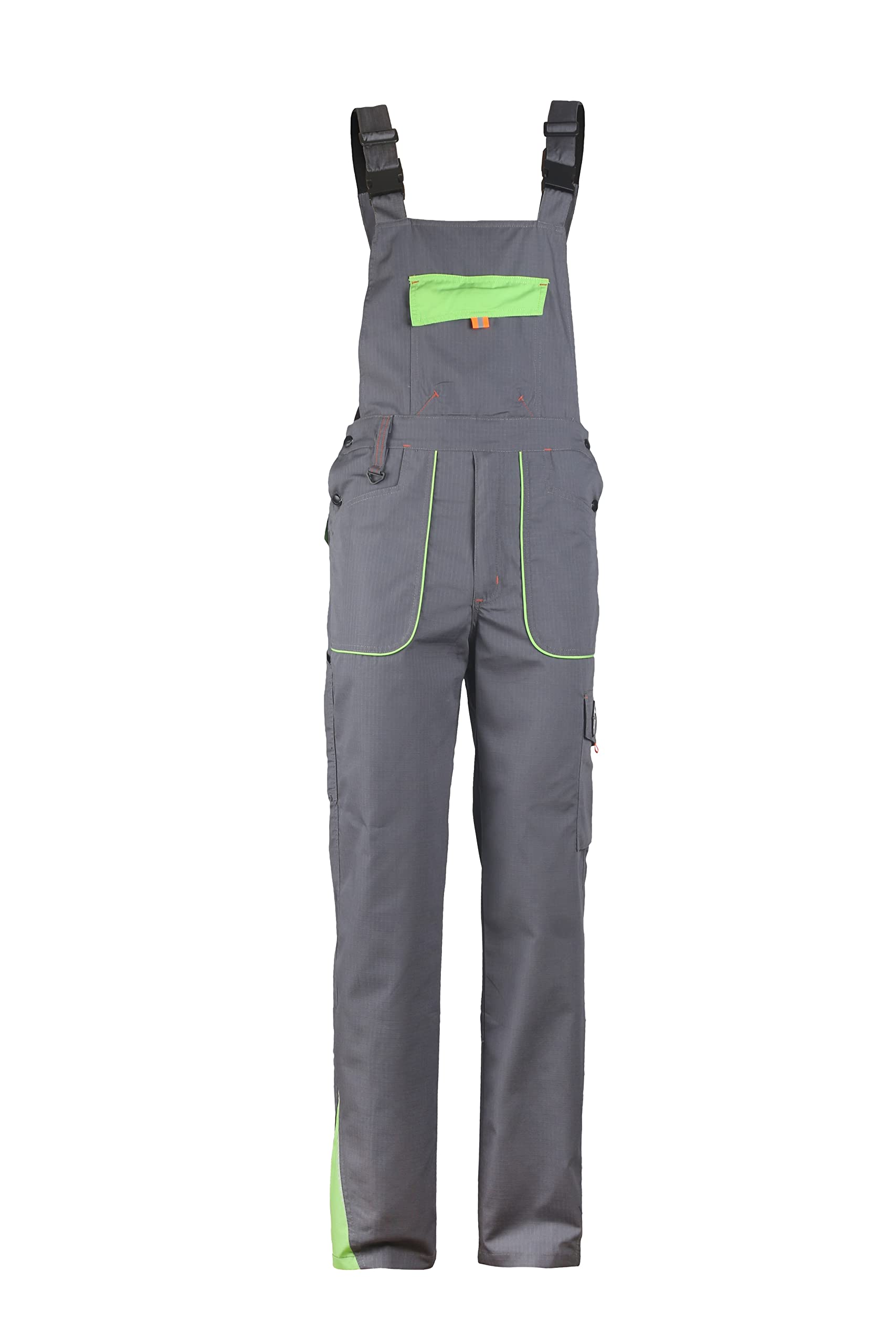 Stenso Prisma Arbeitshosen Männer Latzhose Herren Arbeitshose aus Ripstop - Leichtes und Verschleißfestes Material, Arbeitslatzhose Herren mit Cargotasche, Elastische Taille Grau/Grün EU50