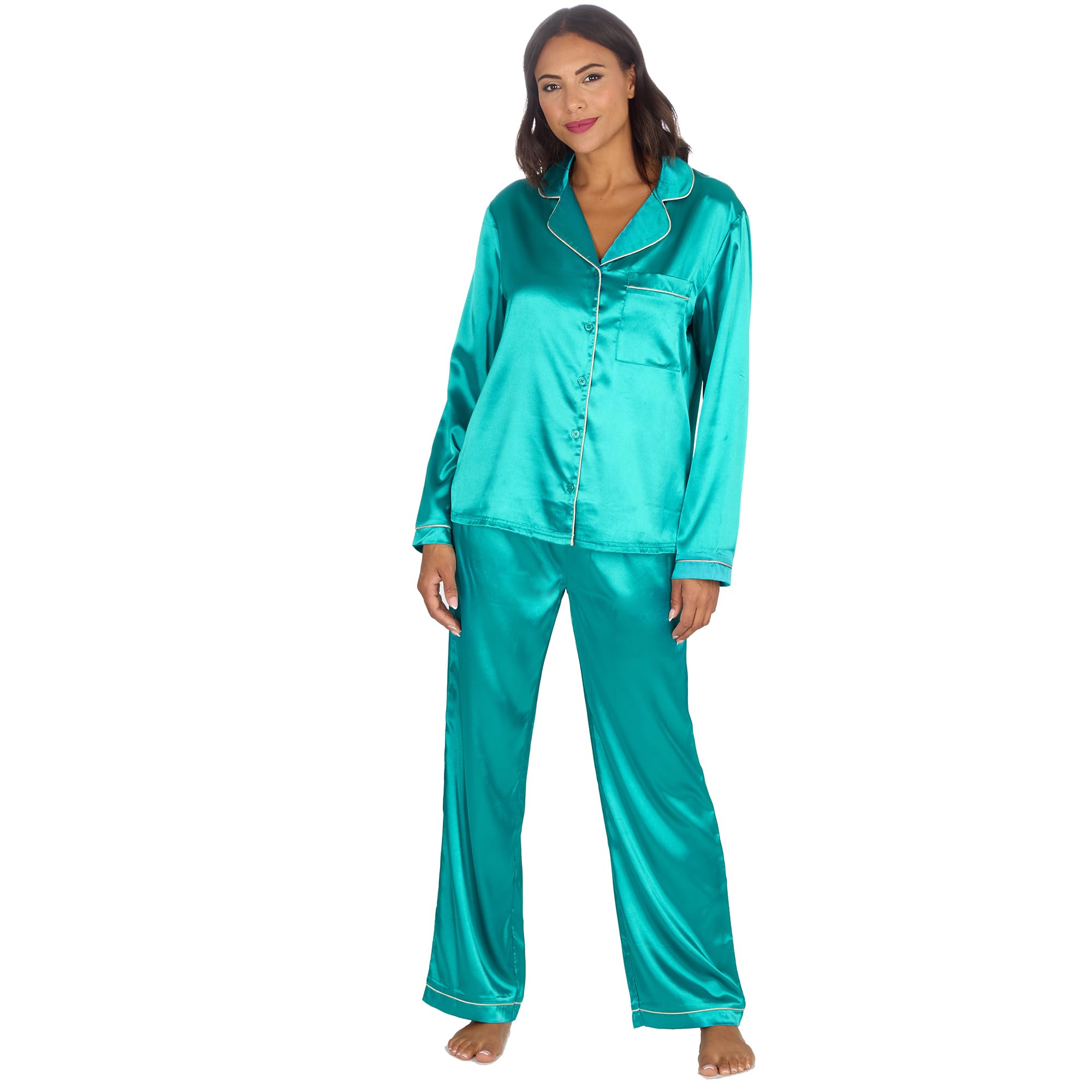 Undercover Women's Teal Satin Long Pyjamas 34B2110 14-16