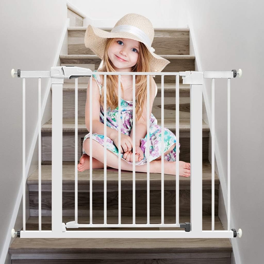 Pet Playpens White Safety Gate, Sturdy Stair Barrier, Dog Gate, No Drilling, Extendible Staircase-Balusters/High76Cm/75-82Cm