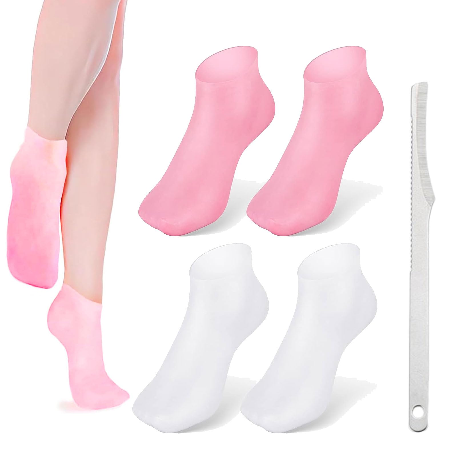 Chaussettes en silicone hydratantes et gel doux pieds secs lot de 2 paires longues