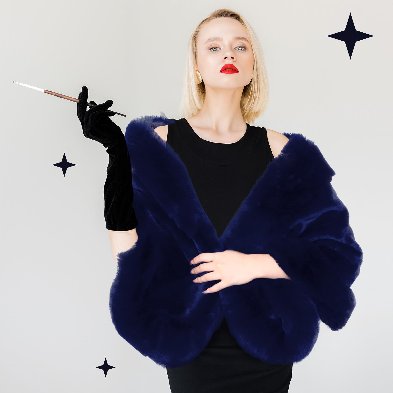 Jadive Châle en fausse fourrure pour femme avec 2 broches en strass pour mariage, cape en fausse fourrure