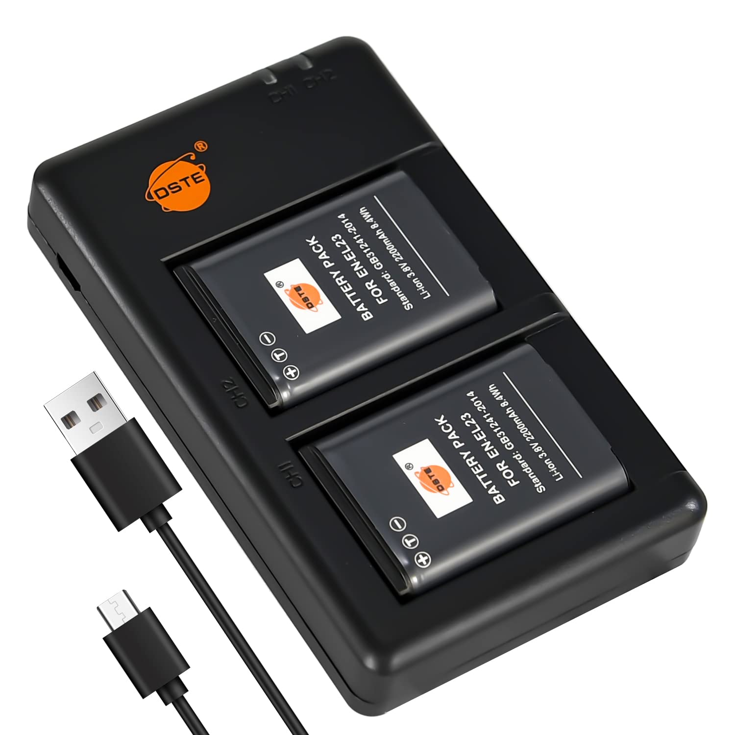 DSTE 2pcs Recargable EN-EL23 ENEL23 Batería + USB Dual Cargador Compatible para Nikon Coolpix P600 S810c P900S Digital Cámara