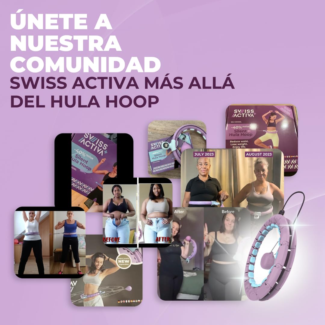 Swiss Activa+ Smart Hula Hoop con Contador Que Nunca se Cae - Hula Hoop Inteligente Fitness con Peso y Masaje Circular - Tamaño Ajustable, Ideal para Adultos Niños y Principiantes