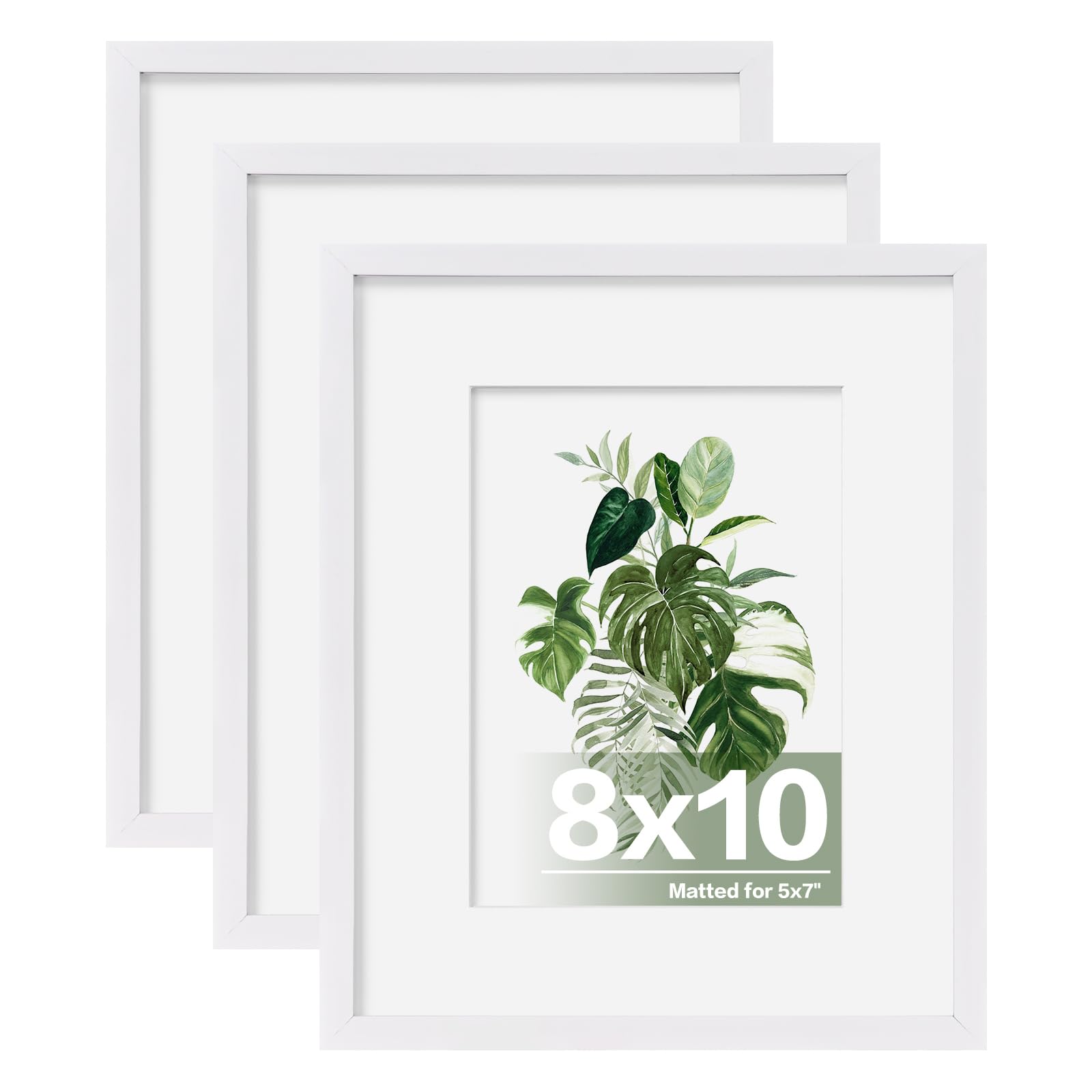 EGOFINE 10X8 Picture Frames, 10X8 Frame Display 5X7 with Mat Covered by Plexiglass, for Wall Mounting, White, 3Pcs